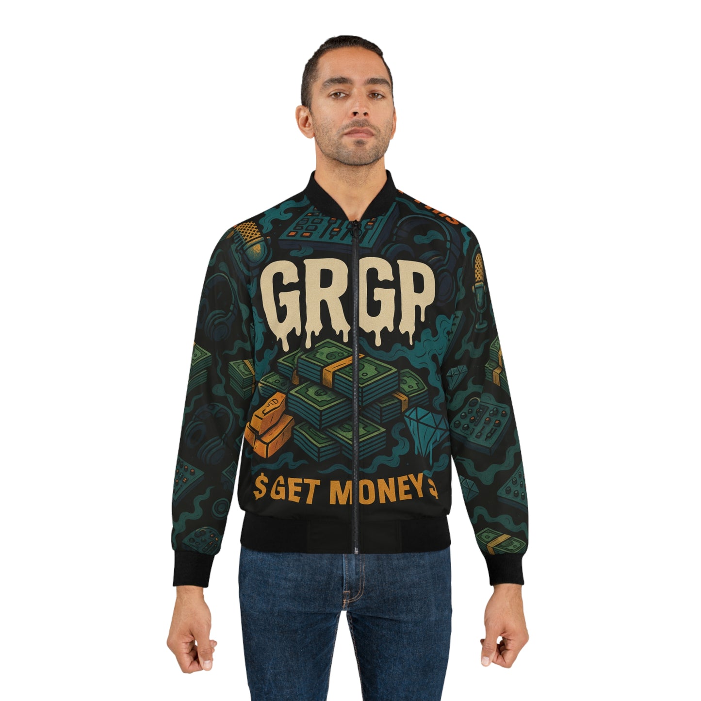 GRGP "GET MONEY" Men's Bomber Jacket (AOP)