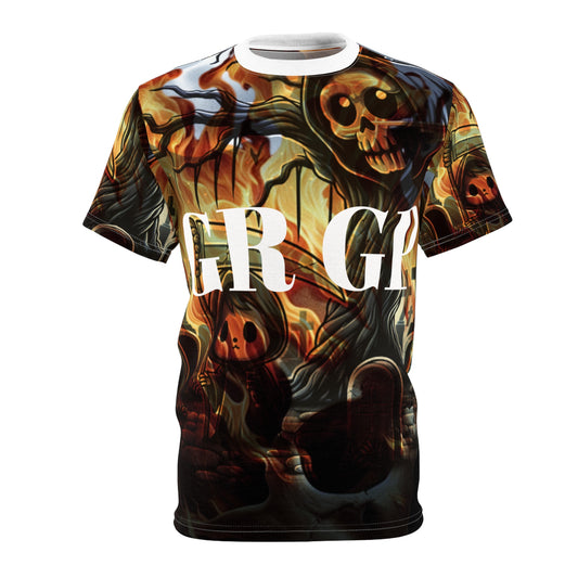GRGP "HOLLOWEEN NIGHT" Gothic Graphic Tee, Unisex Cut & Sew T-Shirt,