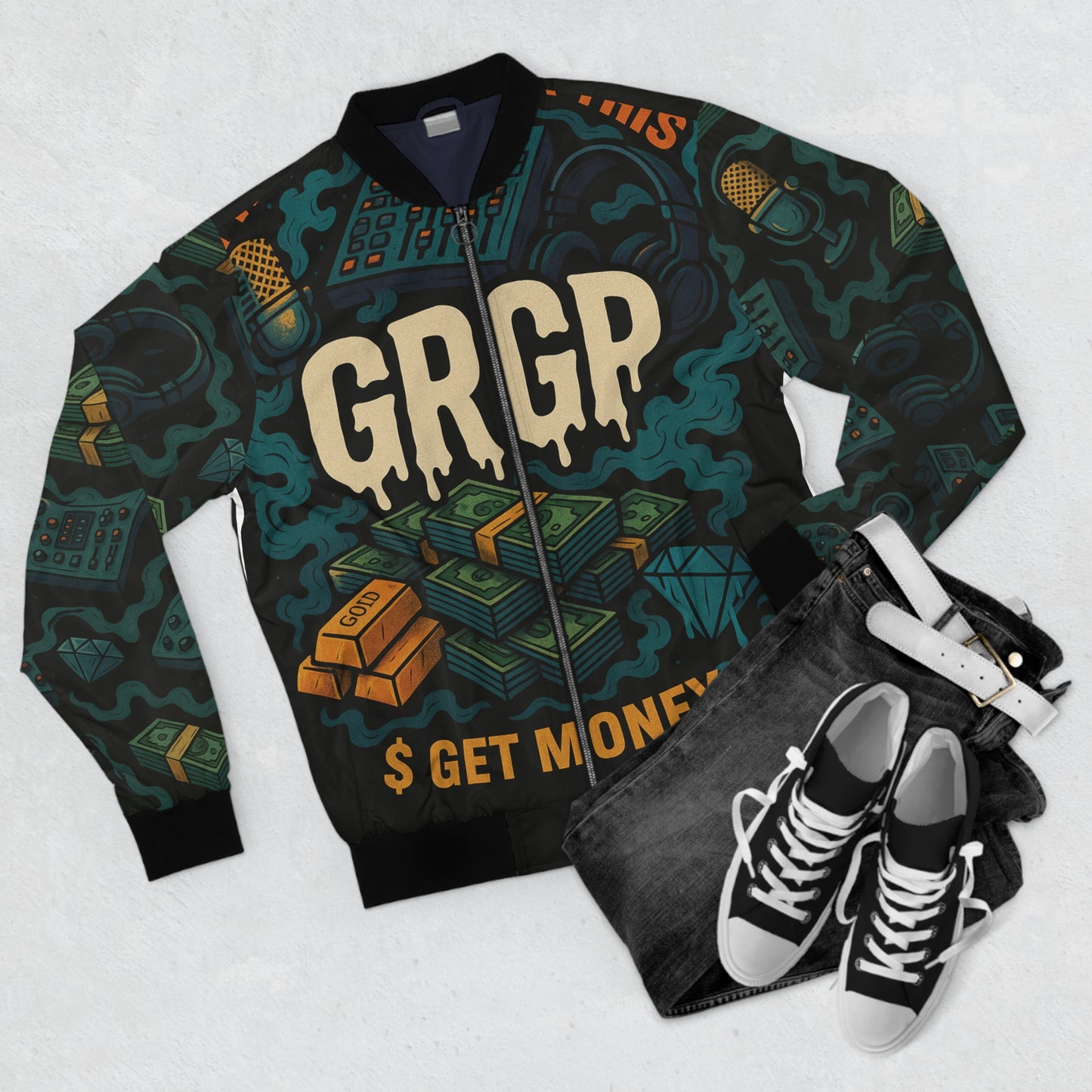 GRGP "GET MONEY" Men's Bomber Jacket (AOP)