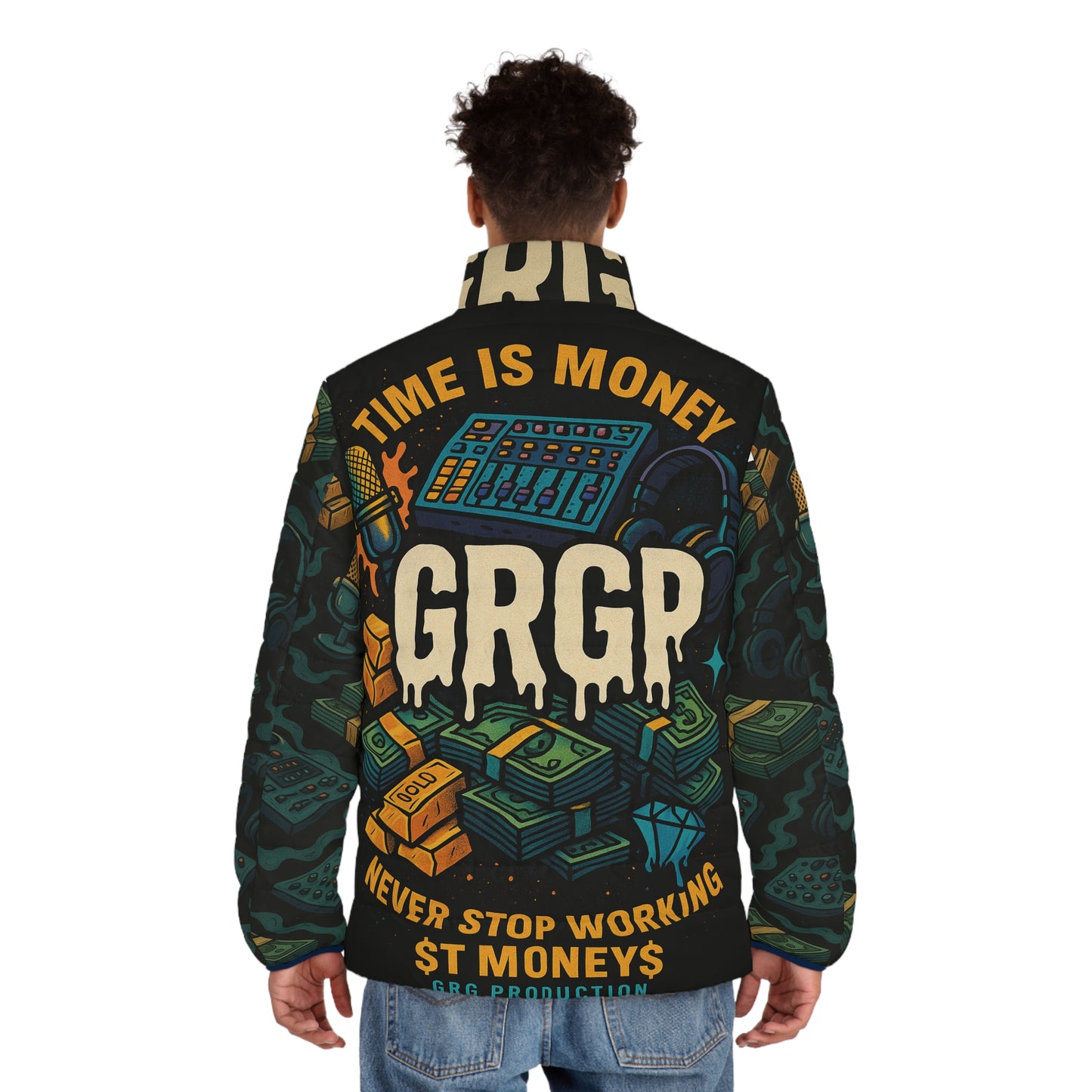GRGP "GET MONEY X TIME IS MONEY Men's Puffer Jacket